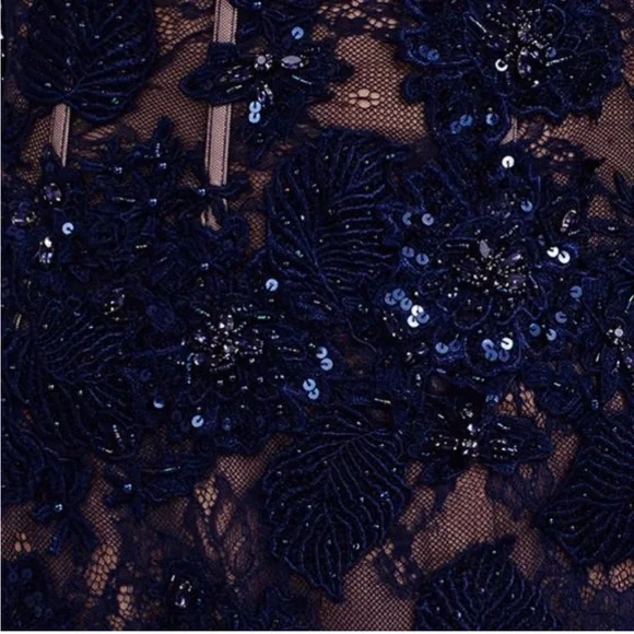 New Jovani Navy Blue Lace Appliqué Corset Dress - Picture 4 of 4